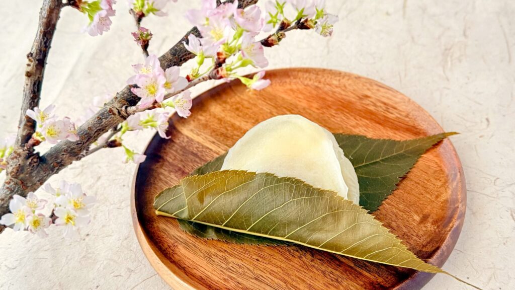 長命寺桜もち山本や_2枚の桜葉に包まれた「桜もち」