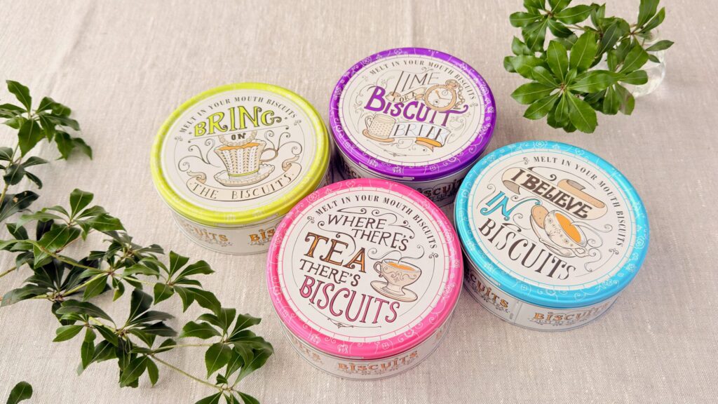 ヤコブセン_4色の「ティータイムバタークッキーティン150g」2