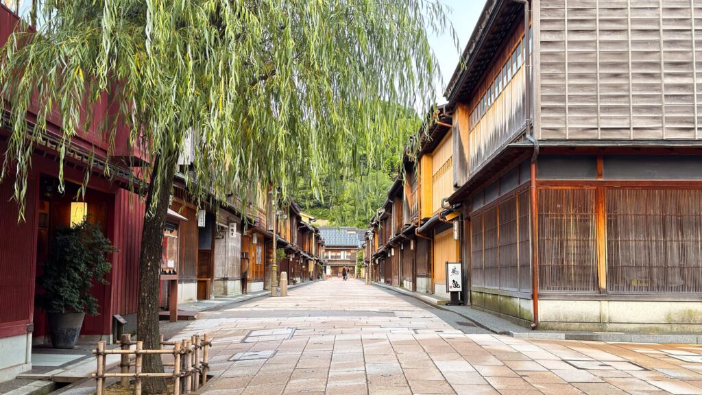 石川県金沢市_柳の木が植えられた「ひがし茶屋街」