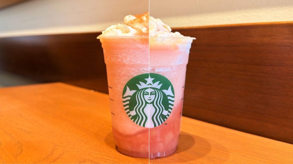 「More ヘブンリー ピーチ フラペチーノ®」と「ヘブンリー ピーチ フラペチーノ®」の比較