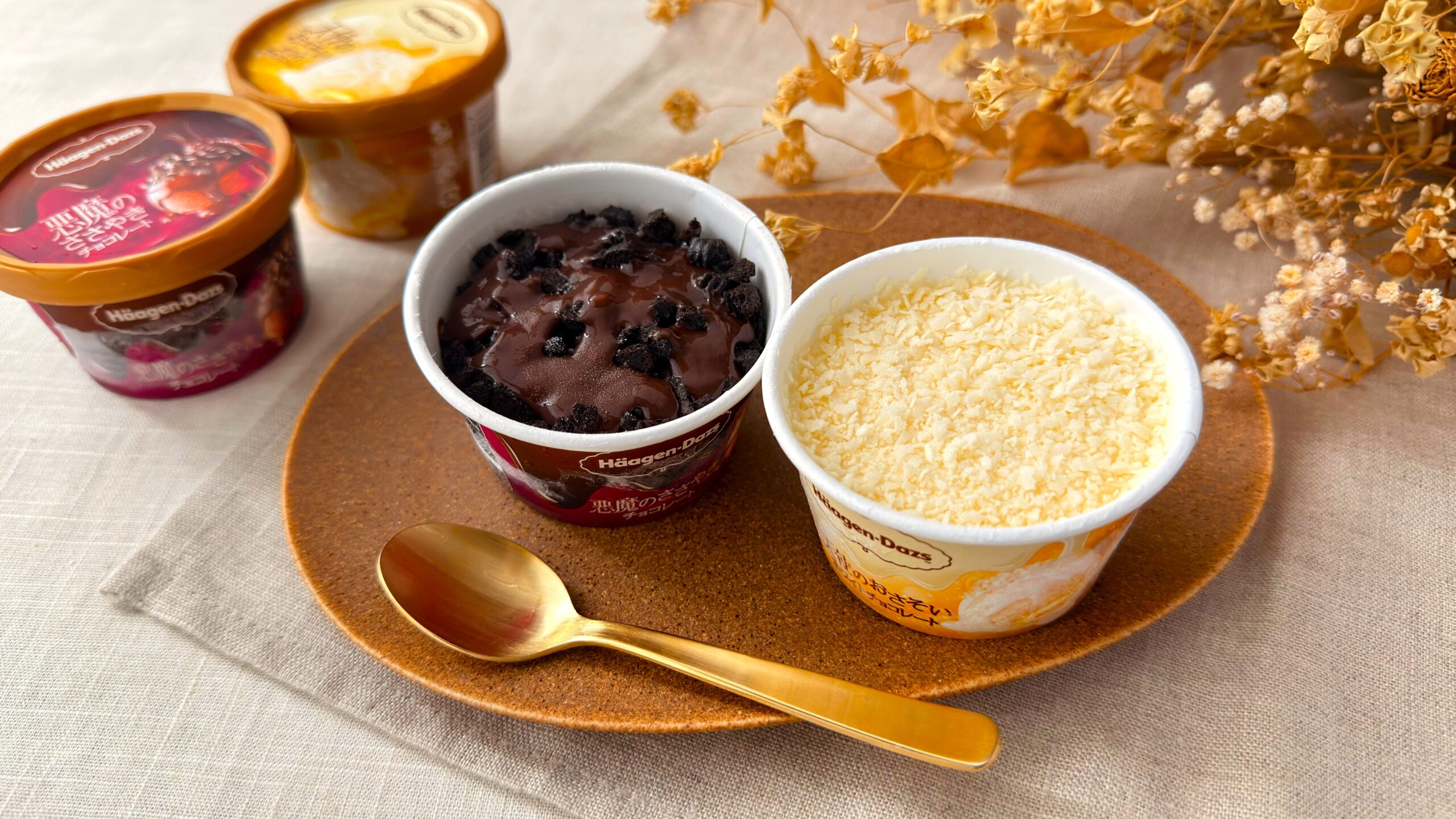 ハーゲンダッツ_「悪魔のささやき『チョコレート』」と「天使のおさそい『ホワイトチョコレート』」のパッケージ