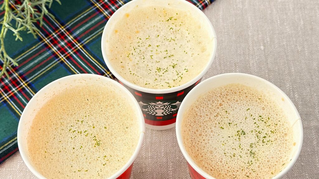 スターバックス_カスタムした3種類の「トリュフ スープチーノ」が並んでいる様子