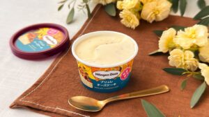 ハーゲンダッツ_「ブリュレチーズケーキ」とスプーンが並んでいる様子