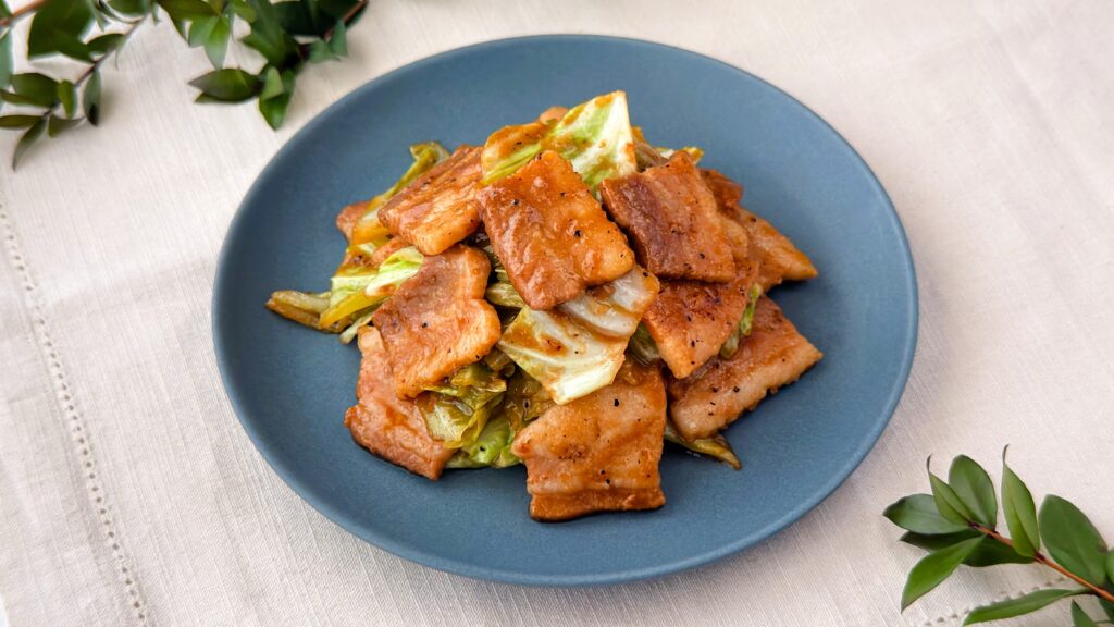 大塚食品_「メインディップ 豚バラキャベツのローストガーリック炒め」の皿盛り