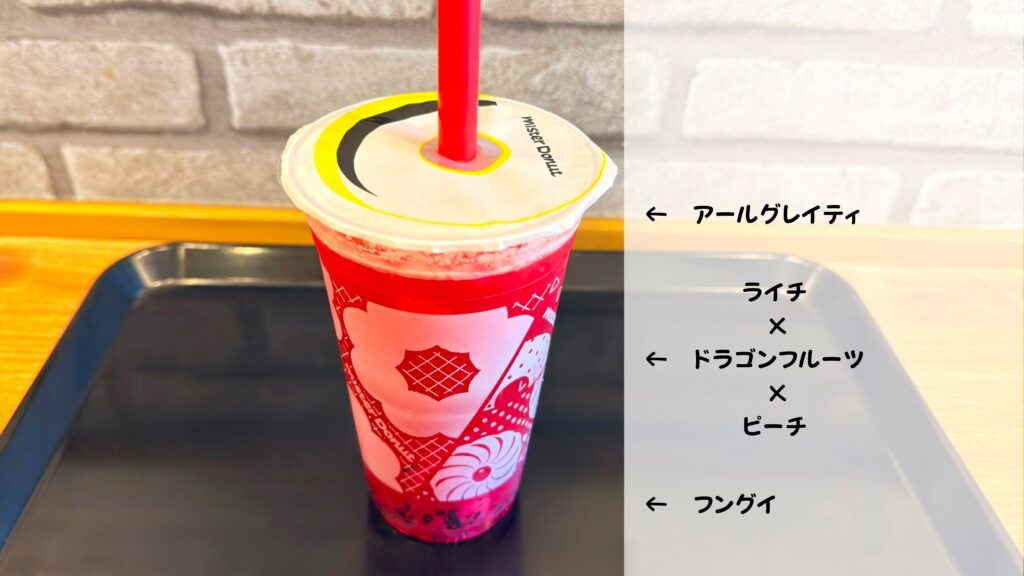 ミスタードーナツ_「ぷにゅんフングイフルーツティ ピーチ&ドラゴンフルーツ」の説明