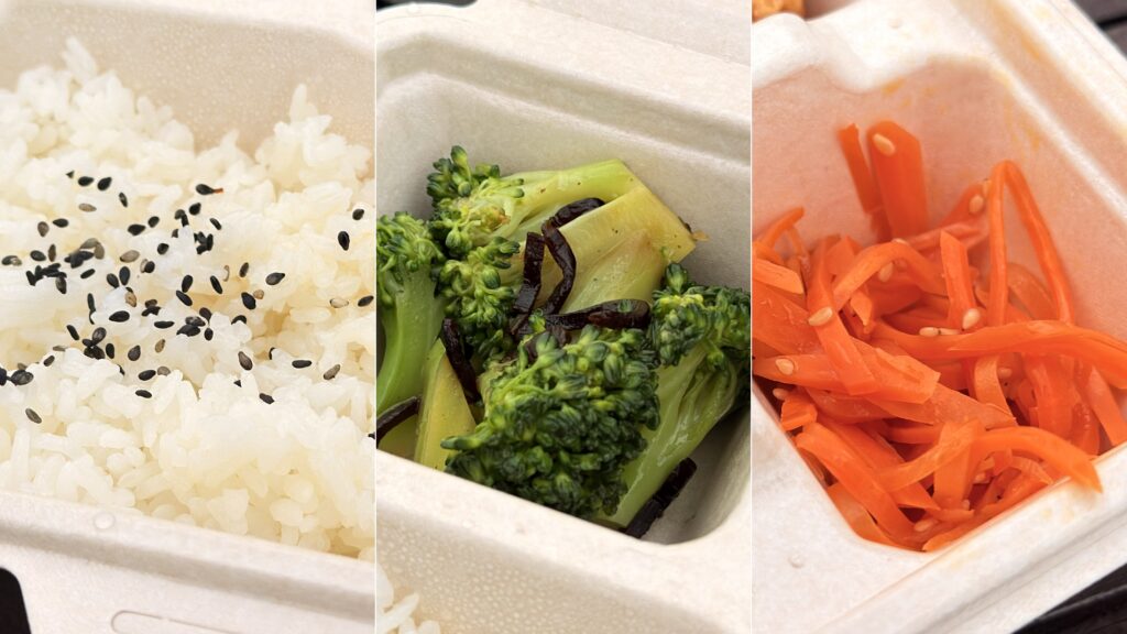 かどや_『究極の純正ごま油BOX』から揚げ BOXと「ご当地限定スープ」にはいったごはんや副菜