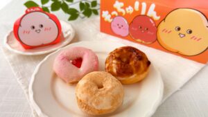 ミスタードーナツ_「もっちゅりん」のいちご、きなこ、みたらしの皿盛りと専用パッケージ